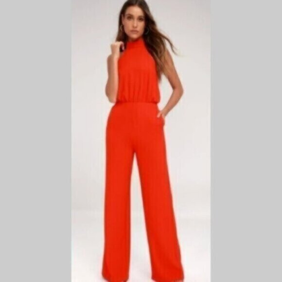 Lulus Red Moment for Life Halter Jumpsuit